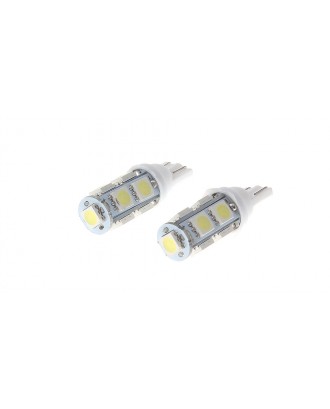 T10 0.84W 9-SMD 5050 LED 170LM 8000K White Light Bulbs for Car (Pair)
