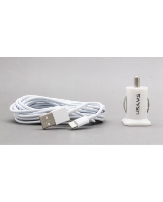 Dual USB Car Cigarette Lighter Charger Adapter w/ Apple Compatible 8-pin Data / Charging Cable
